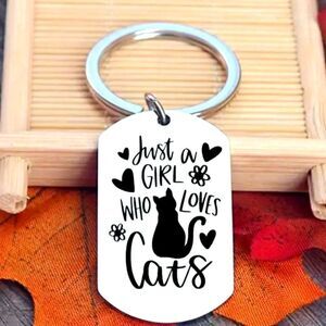 Cat Keychain Just a Girl That Loves Cats Stainless Steel Cat Lover Gift